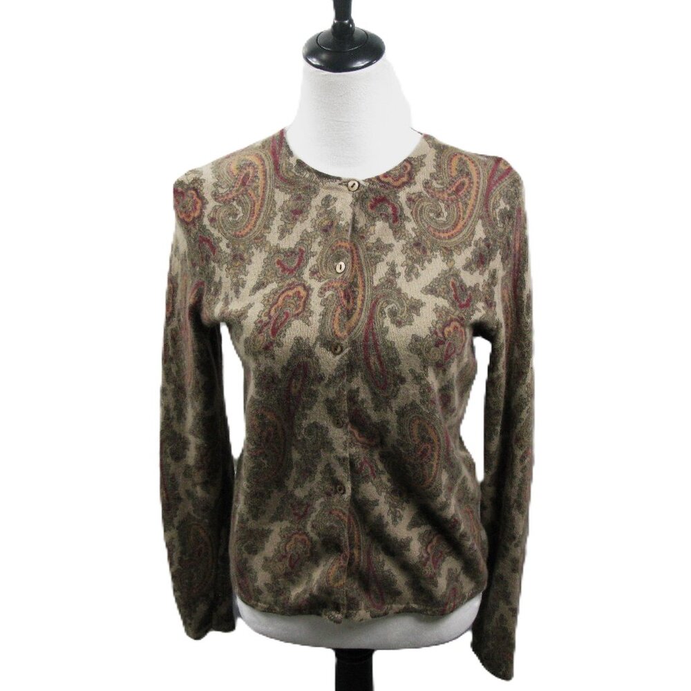 Susan Bristol Paisley Lambswool/Angora/Nylon Button Front Cardigan Size Medium